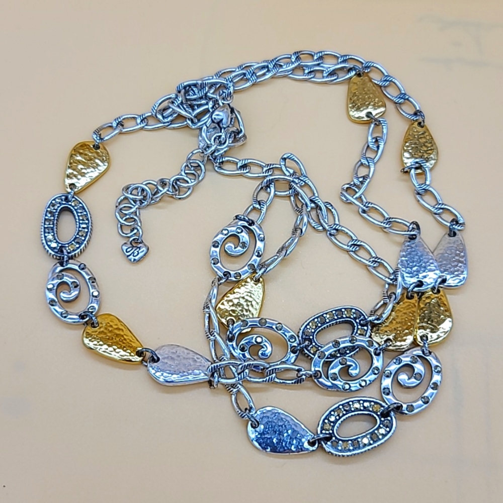 Brighton "MELANGE" XL Layering Necklace w Hammered Two Tone Finishes & Crystals!